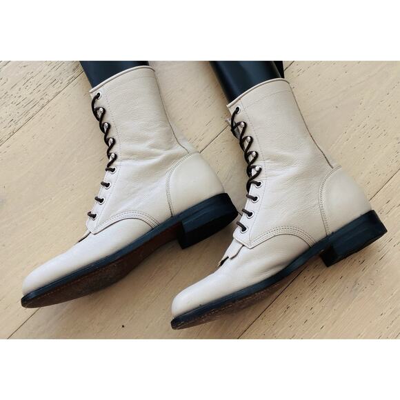 JUSTIN USA Western Kiltie Lace Up Leather Work Roper Boots Size 6 High Top Shoes - Picture 5 of 8